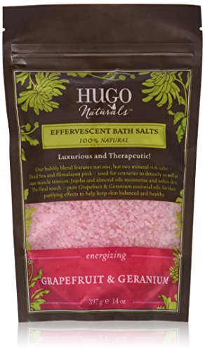 Hugo Naturals Geranium Effervescent Bath Salts, Grapefruit, 14-Ounce