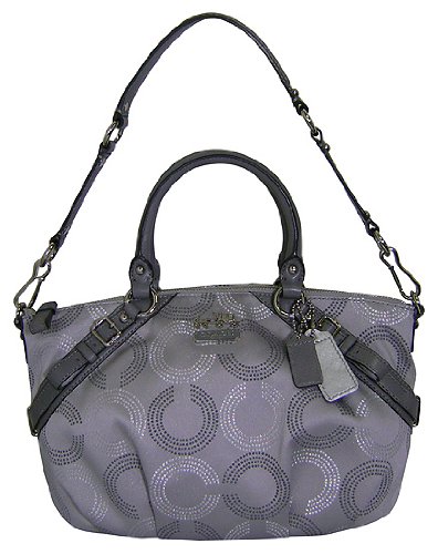 Authentic Coach Dotted Op Art Signature C Madison Sophia Silver Grey Bag 15935