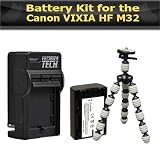 Canon VIXIA HF M32 Battery Kit Includes Replacement BP-808 (1200 mAH) Battery + Ac/Dc Rapid Travel Battery Charger + Gripster Tripd