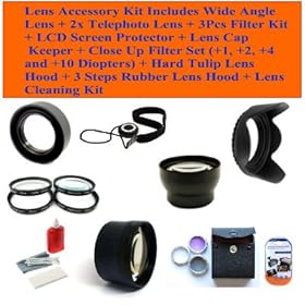 Canon Eos 40d 50d 60d Digital Slr Camera Accessory Kit Includes Wide Angle Lens + 2x Telephoto Lens + 3pcs Filter Kit + LCD Screen Protector + Lens Cap Keeper + Close up Filter Set (+1, +2, +4 and +10 Diopters) + Hard Tulip Lens Hood + 3 Steps Rubber Lens Hood + Lens Cleaning Kit