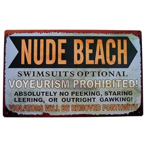 Vintage TIN Nude Beach Tiki BAR Sign Swimsuits Optional Vintage TIN Nude Beach Tiki BAR Sign Swimsuits Optional