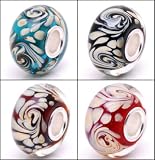 Free Shipping 4 Lampwork Glass Bead 925 Stamped Solid Sterling Silver Core Murano Glass Beads Charms Fit Pandora Chamilia Biagi Trollbeads Bracelets