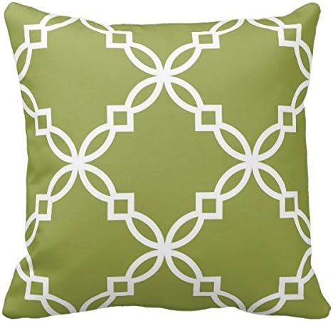 Home Decor Modern Avocado Green White Large Fancy Quatrefoil Pattern Pillow Cover Cotton 18 X 18 For Sofa Or Bedroom Etc.