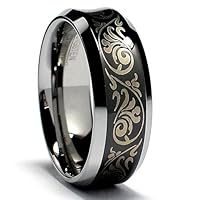 8MM Concave Black Laser Etched Tungsten Carbide Ring Wedding Band Size 7