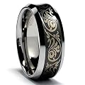 8MM Concave Black Laser Etched Tungsten Carbide Ring Wedding Band Sizes 8 to 13