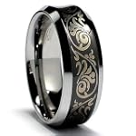8MM Concave Black Laser Etched Tungsten Carbide Ring Wedding Band Sizes 7 to 15