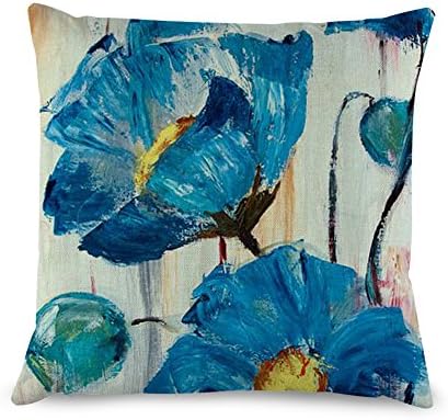 Blue Flowers Painting Pillow Covers Decorative Accent Pillows Pillowcase 18 x 18 for Sofa