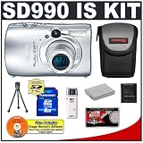 Canon PowerShot SD990 IS Digital ELPH Camera Kit, Silver with 4GB SD Memory Card, Spare NB-5L Type Lithium-ion Battery, Camera Case, USB 2.0 SD Card Reader, Table Top Tripod, Digital Memory Case(4), Professional Lens Cleaning Kit