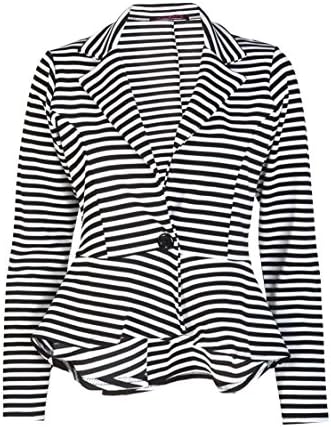 Forever Womens Long Sleeves Stripe Print Peplum Button Blazer