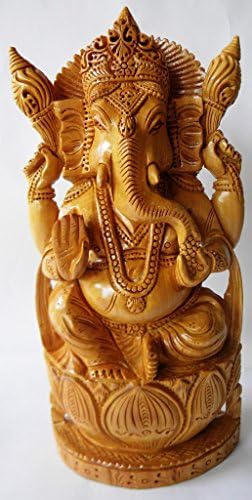 Incredible Indian Art Indian Soft Wood Fine Carving Ganesh Statue - Handcarved Wooden Ganesha Statue - Lucky Desk Decor