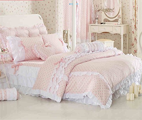 MBIGM Pink Polka Dot Bedding Sets, Rustic Girls Duvet Cover Set, 4Pcs, King  Size, Pink