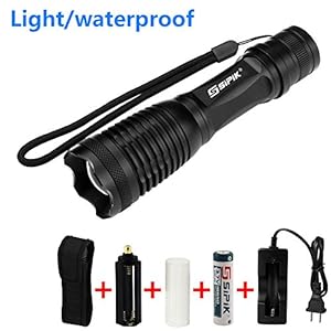 Sipik 700 Lumen Handheld Led Flashlight Cree Xml- T6 Water Resistant Camping Torch Adjustable Focus Zoom Tactical Light Lamp for Outdoor Sports,powered By 1x18650 or 3 X AAA Battery (AAA Not)