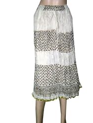 Bollywood Skirts White and Black Crinkled Cotton Skirt for Women 38