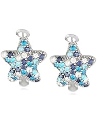 Sterling Silver Multi-Blue Cubic Zirconia Starfish Clutchless Earrings