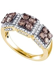 1.37 Carat (ctw) 10K Yellow Gold Round Cognac & White Diamond Ladies Cocktail Right Hand Fashion Band