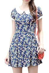 Polyester Short Short Sleeves Empire   Waistline Floral Print Skater Dress 