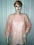 Womens Gift Boho Designer Embroidered Peach Parfait Tunic Top Kurta Large