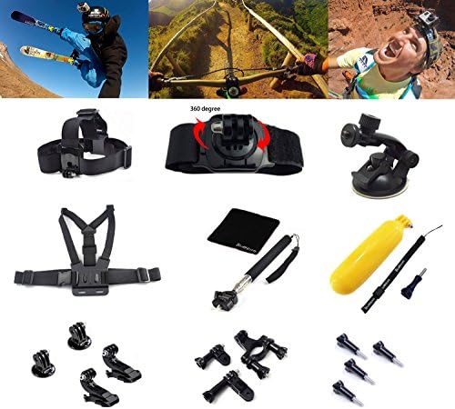 BlueHorn 18-in-1 Accessories Kit for Gopro Hero4 SILVER BLACK Hero 4 3+ 3 2 Camera,Chest Belt Strap Mount,360 Rotation Wrist Holder, 1 x Head Belt Strap Mount, 1 x Suction Cup Mount Holder with long Screw Bolt,Floating Handle Grip, Extendable Handle Monopod,Tripod Mount Adapter,Gopro Surface J-Hoo,bicycle stand, 3-way adjustable arm,Long Screw Bolt, Microfiber Cleaning Cloths