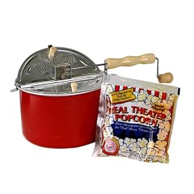 Whirley-Pop Stovetop Popcorn Popper with 1 Real Theater Popcorn Kit - Red Pan