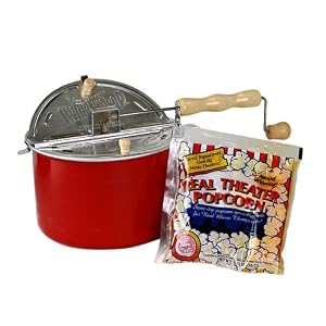 Whirley-Pop Stovetop Popcorn Popper with 1 Real Theater Popcorn Kit - Red Pan