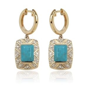 Yellow Gold Plated Sterling Silver Chinese Blue Turquoise Earrings and... by