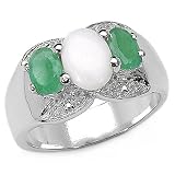 1.70 Carat Genuine Opal and Emerald Silver Ring