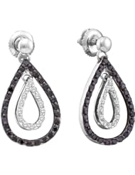 14K White Gold 0.78CT Black & White Round Cut Diamond Double Tear Drop Earring