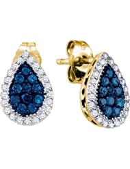 10K Yellow Gold 0.53CT White & Blue Diamond Fashion Earrings