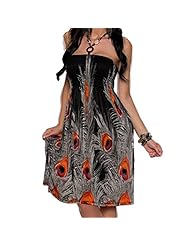 Sexy Strapless General Print Flutter Halter Feathers Fitted  Dress