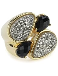 Marcia Moran "Illume" Titanium Druzy and Black 18k Gold-Plated Ring