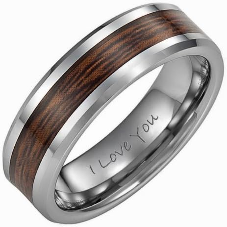 Mens 7mm Wooden Ring Engraved I Love You In Black Velvet Ring Box By Willis Judd