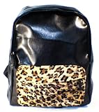 BLACK PU Pleather Studded Backpack School Bag Leopard Print Front Pocket! Super COOL!