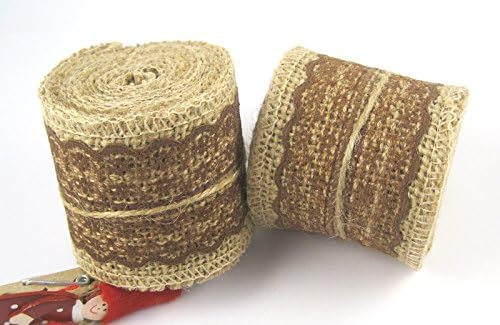 Trim Weaver 2-Roll 6cm/2.36" Natural Burlap Ribbon with Lace Ribbon, Brown Color