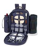 Picnic At Ascot Navy Ultimate Picnic Backpack for 2 with Plaid Napkins