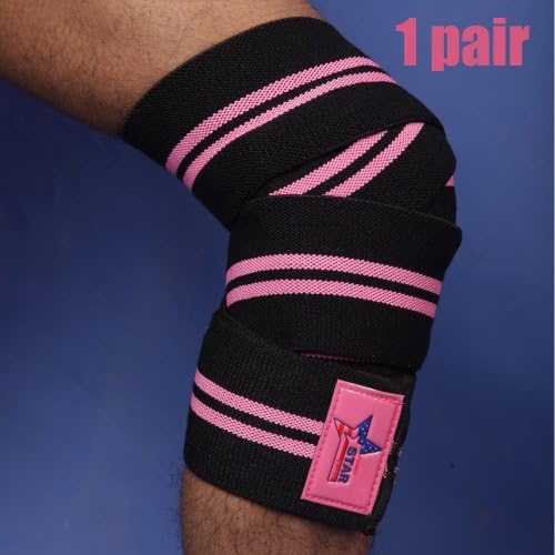 Knee Wraps Weight Lifting Elasticated Cotton Bandage Gym Workout Straps 2x Pink