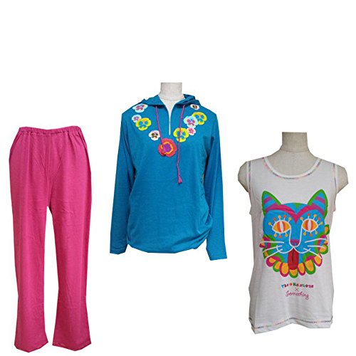 レディース ルームウェア サムシング SOMETHING 3点セット(タンクトップ・パーカー・パンツ)【春物・秋物】ポリエステル65％・綿35%(天竺) Lサイズのみ ルームウェア・ナイトウェア98651