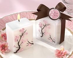 "Cherry Blossom Elegance" Mini-Pillar Candle (Set of Four) - Baby Shower Gifts & Wedding Favors
