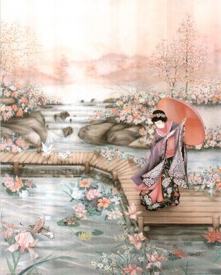 Asian Lady Fish Pond Art Print POSTER GARDEN – 13×19 custom fit with RichAndFramous Black 13 inch Poster Hangers