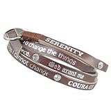 Serenity Prayer Brown Leather Recovery Wrap Bracelet, Wraps 4-5 Times Around Wrist
