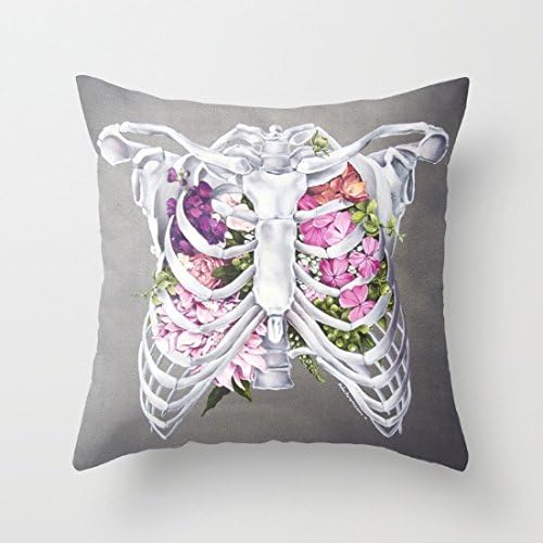 Sofapartner Floral Ribcage Square Throw Pillow Covers，Black 20"x 20"