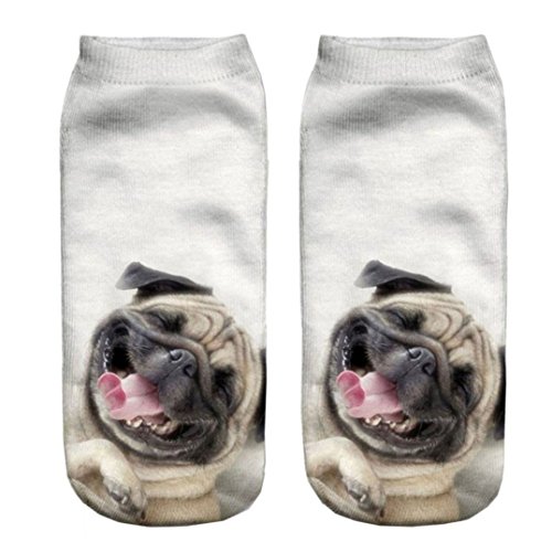 Funny Sock Laughter Pug Cartoon Animal Print For Woman Man Boy Girl Free Size