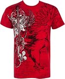 TG427T Eagle,Sword and Chains Metallic Silver Embossed Short Sleeve Crew Neck Cotton Mens Fashion T-Shirt - Red / Large