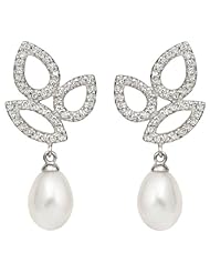 Sterling Silver Freshwater Pearl and Cz Drop Earrings