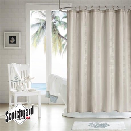 H2Ology H2O70-004 Waffle Weave Shower Curtain with 3M Scotch Gard Finish, 72 x 72", Taupe