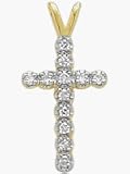 14 Karat Two-Tone Gold 12 Diamond Small Religious Cross