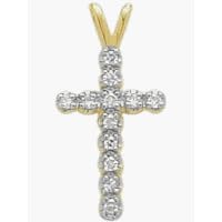 14 Karat Two-Tone Gold 12 Diamond Small Religious Cross with chain