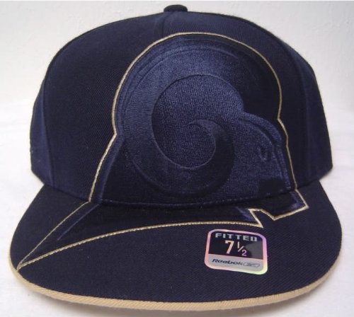 Size 7 3/8 Navy NFL St. Louis Rams Supersized Logo Flat Bill Fitted Cap Hat