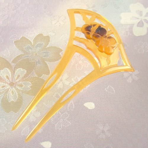 本べっ甲(べっこう)張 バチ型簪(かんざし)梅 成人式 結婚式 浴衣 鼈甲