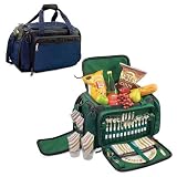 Picnic Time Sherwood Shoulder Pack w/ Deluxe Picnic Service For 4 (Green/Sage)