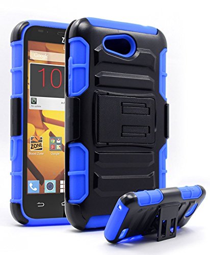 ZTE Speed N9130 Case, Rugged Armor Hybrid Hard Stand Phone Case Cover Holster Clip for ZTE Speed N9130 (Black+Blue)
